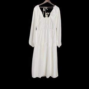 Topshop White Maxi Dress US 10 Boho Tie Back Long Sleeve Flowy